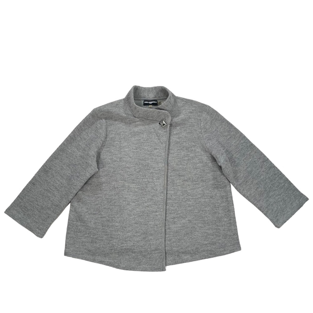 Karl Lagerfeld Women’s Gray Wool Blend Open Cardigan Wrap Sweater Size Large